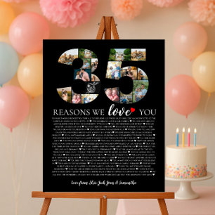 Poster aniversário 35 razões pelas quais amamos você cola