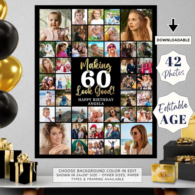 Poster Aniversário 42 Era Do Fazer De Colagem De Fotos (Criador carregado)