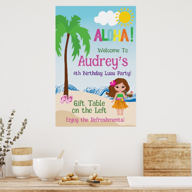 Poster Aniversário Aloha Luau (Cozinha)