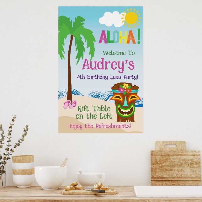 Poster Aniversário Aloha Luau (Cozinha)