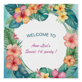 Póster Aniversário Colorido das Flores do Havaí