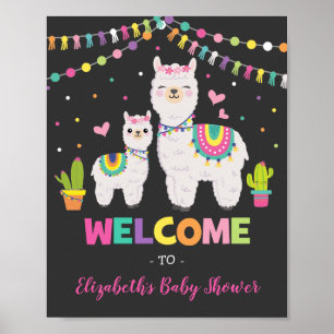 Poster Aniversário da alpaca do chá de fraldas do lama 