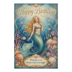 Póster Aniversário da Sereia Encantada Sob as Ondas