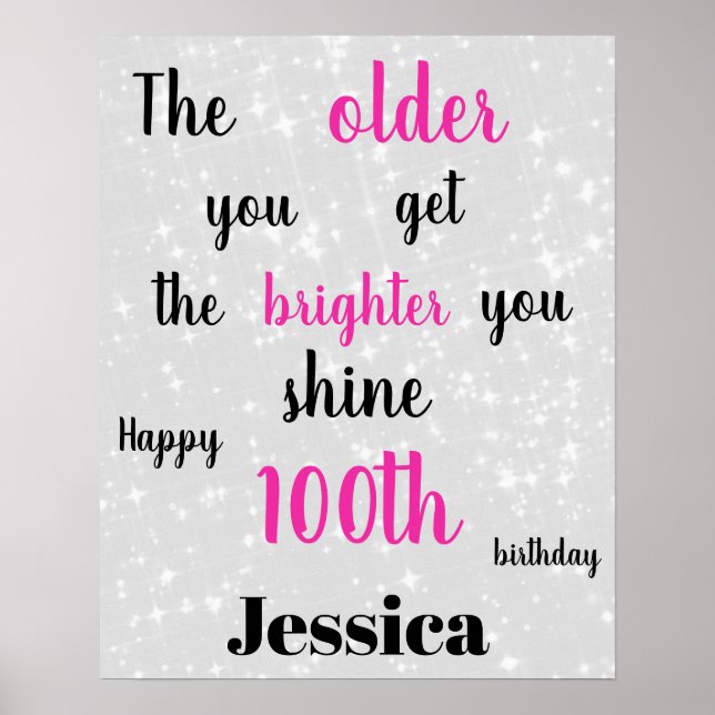 Poster Aniversário de 100 anos Cinza Prata e Rosa (Frente)