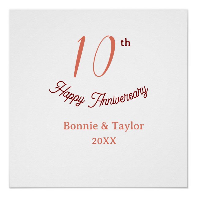 Póster aniversário de 10 anos de casamento pêssego pastel (Frente)