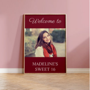 Poster Aniversário de 16 anos Burgundy Doce Nome Foto Boa