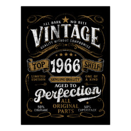 Póster Aniversário de 1966 Vintage Envelhecido à Perfeiçã