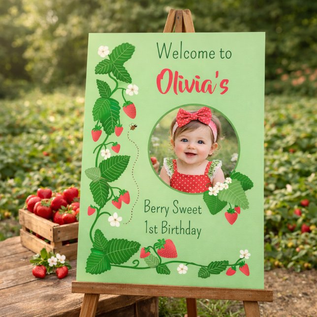 Poster Aniversário de 1 ano Berry Sweet Morango  (Criador carregado)