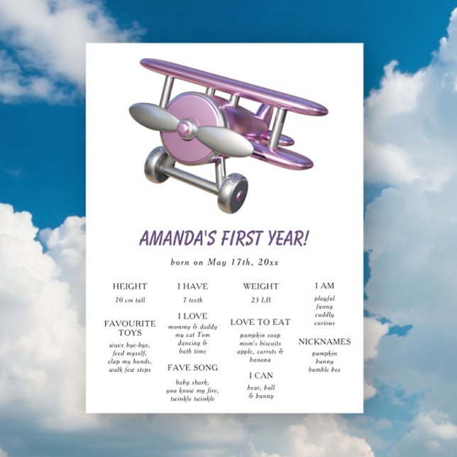 Poster Aniversário de 1 ano com tema de avião Marco de an (Criador carregado)