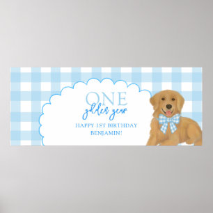 Poster Aniversário de 1 Ano do Cachorrinho Retriever Azul