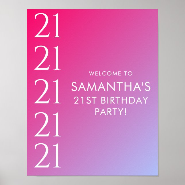 Poster Aniversário de 21 anos com gradiente rosa ousado m (Frente)