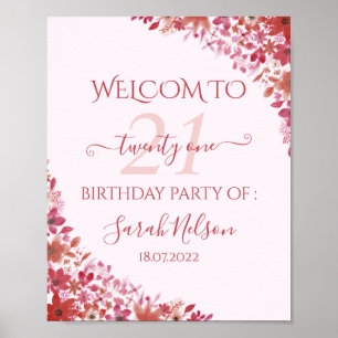 Poster Aniversário de 21 anos cor-de-rosa