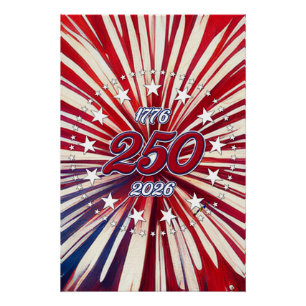 Póster Aniversário de 250 anos da América 1776-2026 Fogos