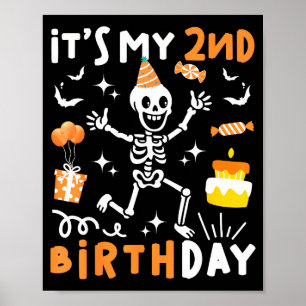 Poster aniversário de 2 anos crianças esqueleto engraçado