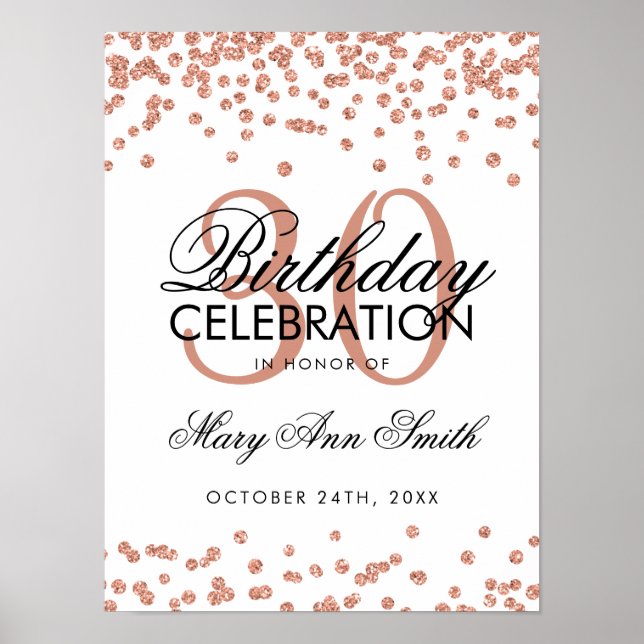 Poster aniversário de 30 anos Branco de Confetti Glitter  (Frente)