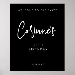 Poster Aniversário de 30 anos de caligrafia negra minimal