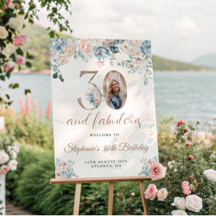 Póster Aniversário de 30 anos de Fotografia Floral Azul e