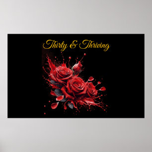 Poster Aniversário de 30 anos Elegante - Rosas em Bloom