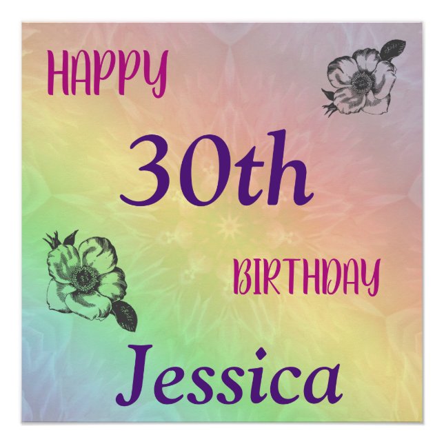 Póster aniversário de 30 anos Feliz Colorida bonito (Frente)