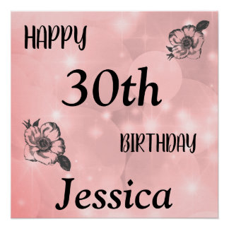 Póster aniversário de 30 anos Feliz Rosa bonito