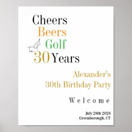 Poster aniversário de 30 anos Golf Cheers Party Welcome