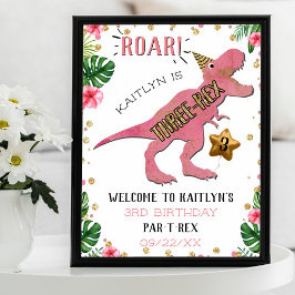 Poster Aniversário de 3 anos de Dinossauro Três Rex Bem-V