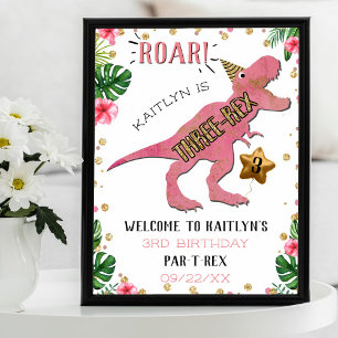 Poster Aniversário de 3 anos de Dinossauro Três Rex Bem-V