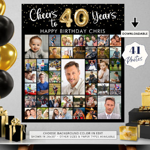 Poster aniversário de 40 anos 41 Foto Collage Cheers to 4