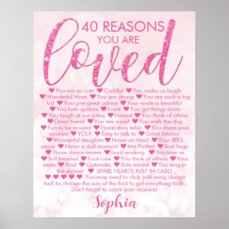 Poster Aniversário de 40 anos cor-de-rosa brilhante 40 mo