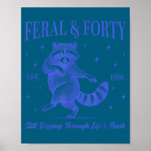 Poster aniversário de 40 anos furioso e quarenta guaxinim