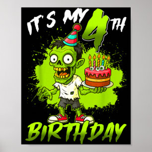 Poster aniversário de 4 anos zumbi 4 anos de idade feliz