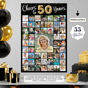 Poster Aniversário de 50 anos 55 Colagem de Fotos Brindam
