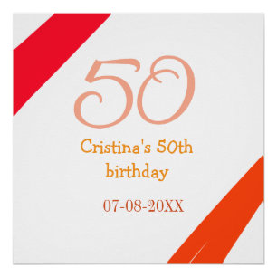 Póster Aniversário de 50 anos laranja vermelho adicionar 