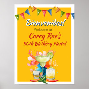 Poster Aniversário de 50 anos Tema Fiesta Bienvenidos Bem