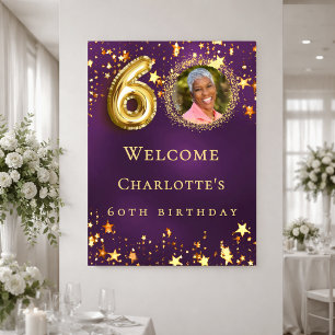 Poster Aniversário de 60 anos estrelas douradas roxas fot