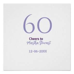Póster aniversário de 60 anos fabuloso roxo nome data est
