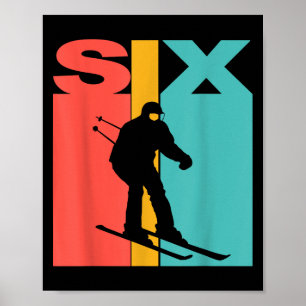 Poster Aniversário de 6 Aniversário Retro Esqui Aos 6 Ano