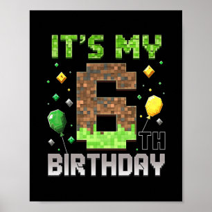 Poster Aniversário de 6 anos do garoto gamer Pixel Vídeo 