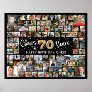 Poster Aniversário de 70 anos 92 Fotos Preto Dourado Saúd