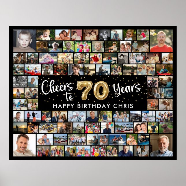 Poster Aniversário de 70 anos 92 Fotos Preto Dourado Saúd (Frente)