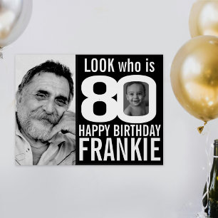 Póster aniversário de 80 anos visual preto 80 foto person