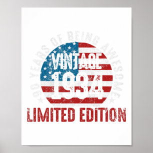 Poster Aniversário de 90 anos Vintage 19&#; Bandeira Patr