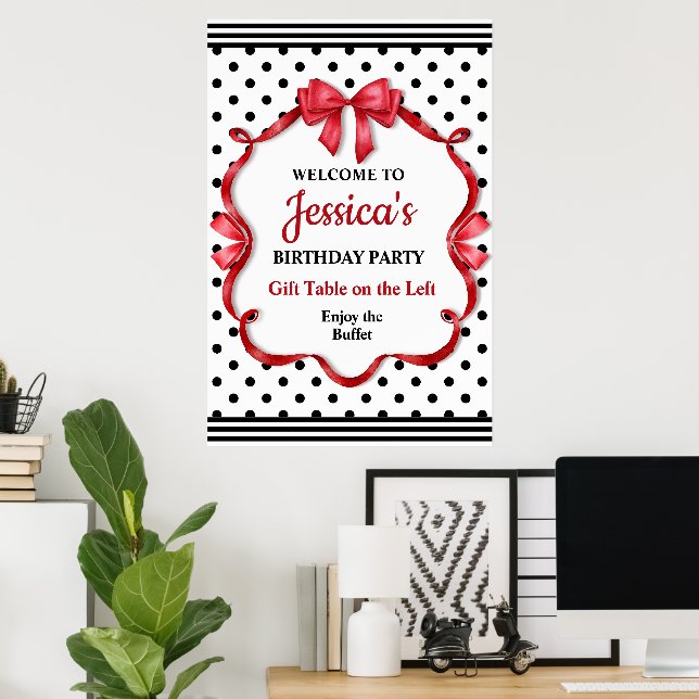 Poster Aniversário de Arco Carmesim Fofo (Escritório em casa)