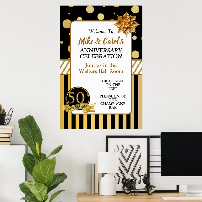 Poster Aniversário de Bodas de Ouro Elegante 50º  (Escritório em casa)