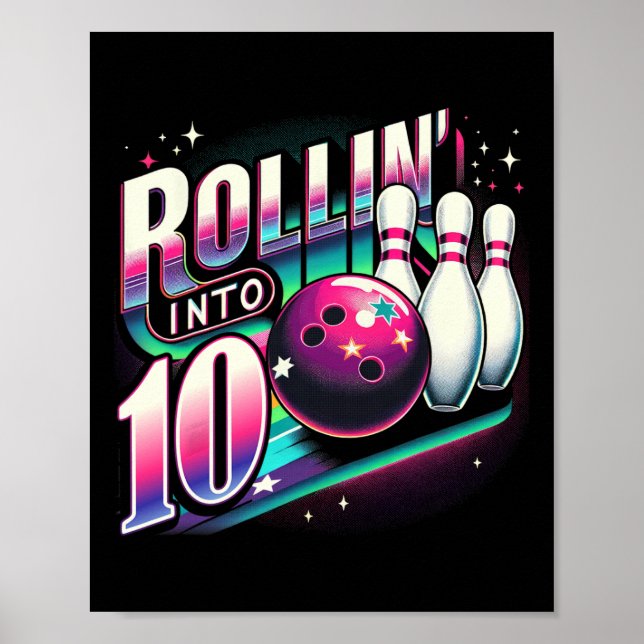Poster Aniversário de Boliche Rolando Em 10 Festa 10º Ani (Frente)