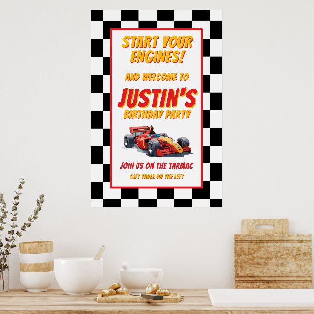 Poster Aniversário de Carro de Corrida Gentleman Start Yo (Cozinha)