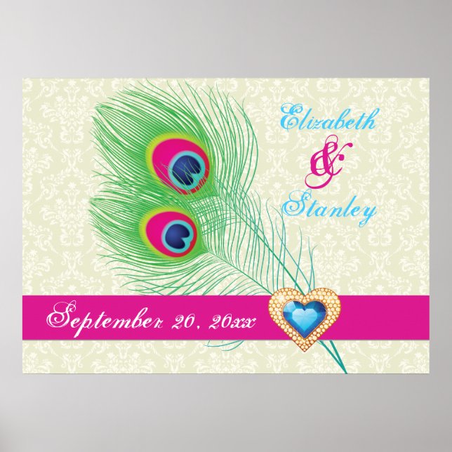 Póster Aniversário de casamento da joia da pena de Peacoc (Frente)