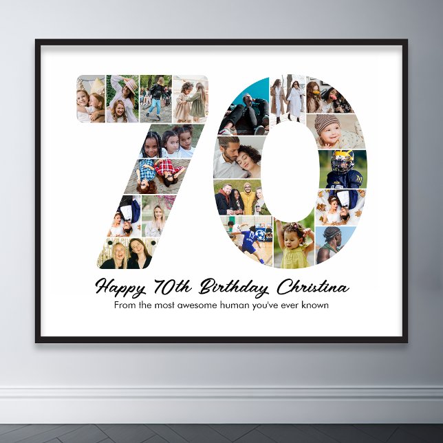 Poster Aniversário de Colagem de Fotos do Número 70 de An (70th birthday number 70 photo collage poster wall art)