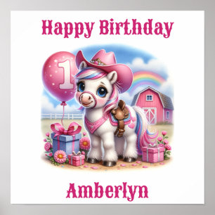 Poster Aniversário de Cowgirl Pony, 1 ano