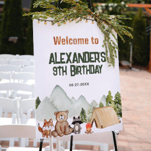 Poster Aniversário de criança de acampamento Feliz da Flo